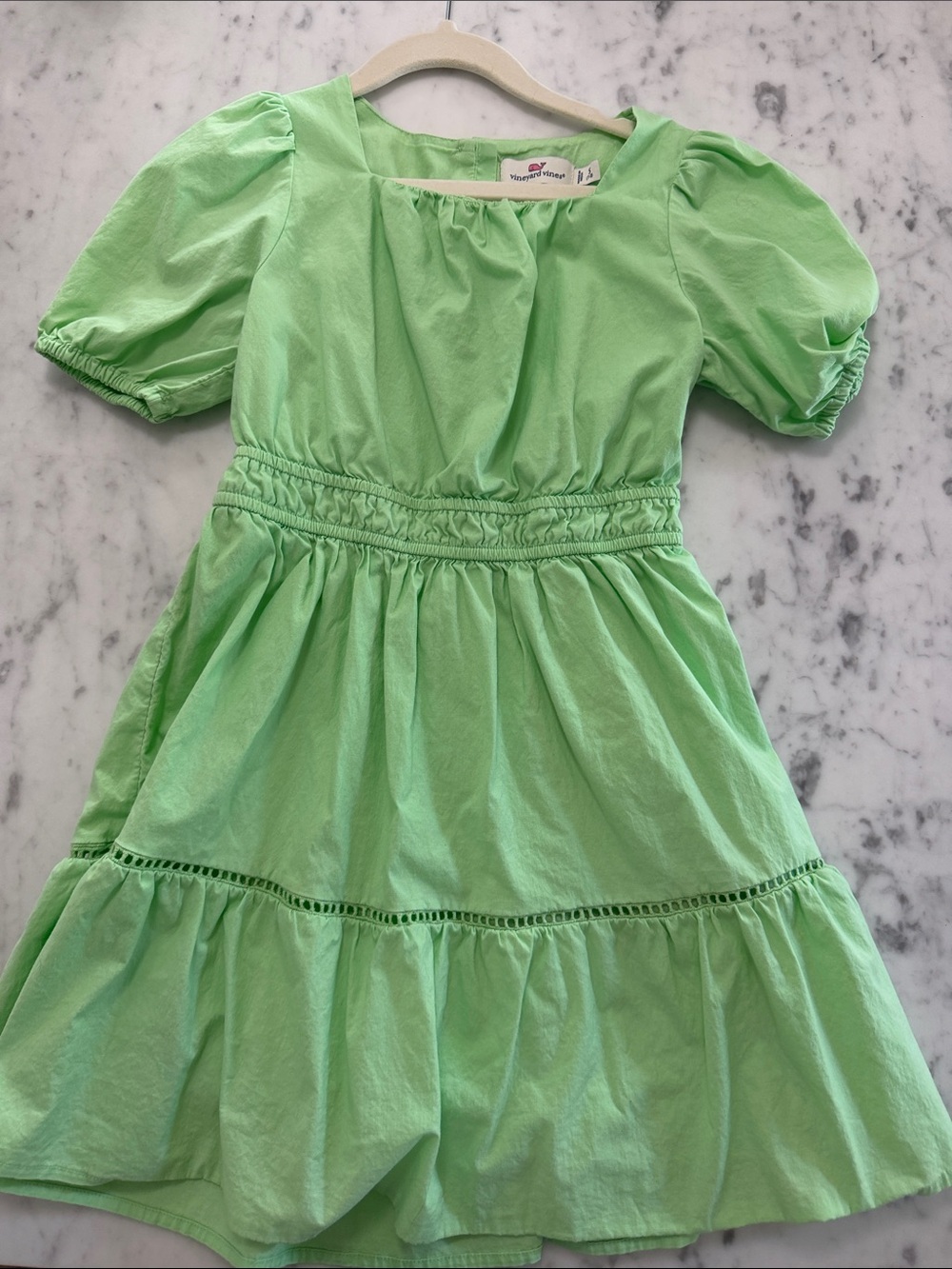 Vineyard Vines Light Green Puff Sleeve Smocked Waist Dress